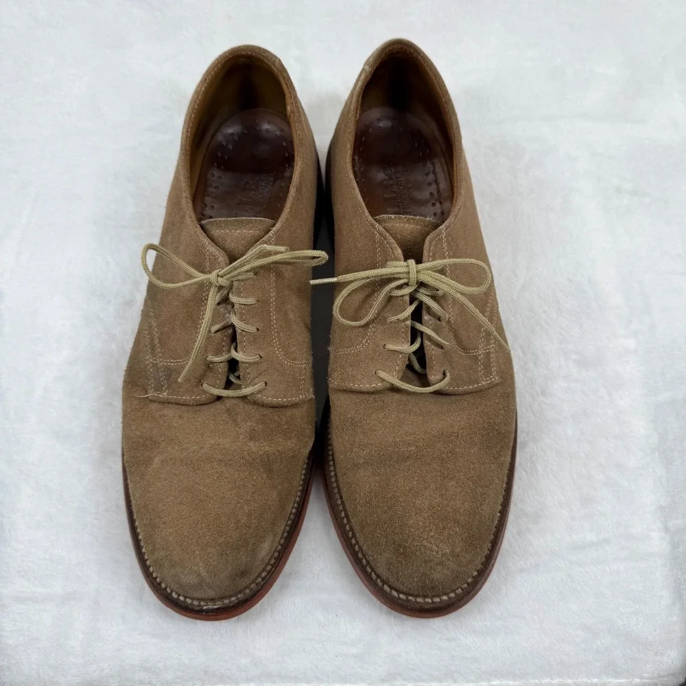 LL Bean Mens Suede Buck Oxfords Tan Brown Red Brick Sole Made‎ in USA 9.5
